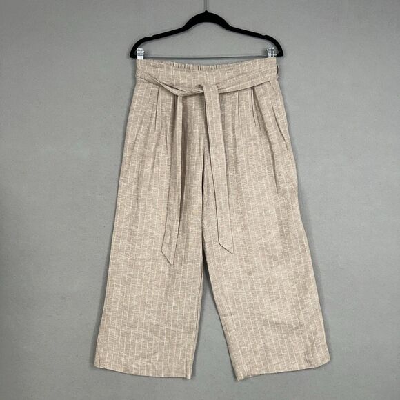 Drew Pants Womens Medium Beige Stripe Wide Leg Tie Waist Linen Resort Coastal - Picture 1 of 16